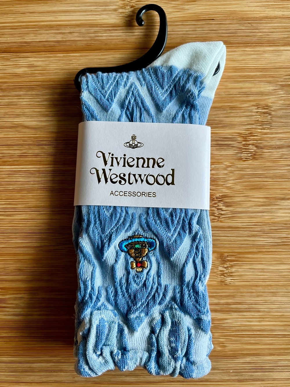 NWT Vivienne Westwood Thin Crew Socks Blue Textured Women's Medium, Med, M